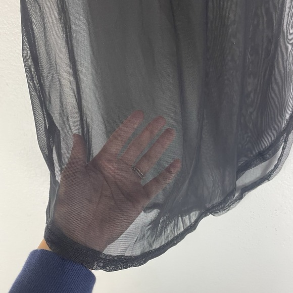 Vtg Y2K Sheer Black Mesh Tunic Top Dress Overlay Goth Grunge Layering Slits S - Picture 2 of 8